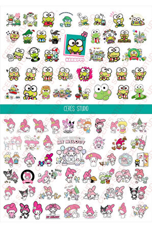 Sanrio Sticker Set Hello Kitty Kuromi 15 Syf 350 Ad. Planlayıcı Bullet Journal Telefon Vb. Etiket