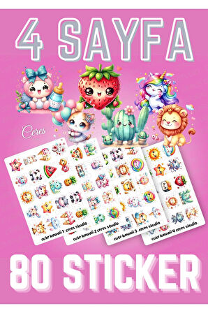 Sevimli Kawaii Sticker Etiket Seti - Laptop Telefon Defter Journal Etiketi
