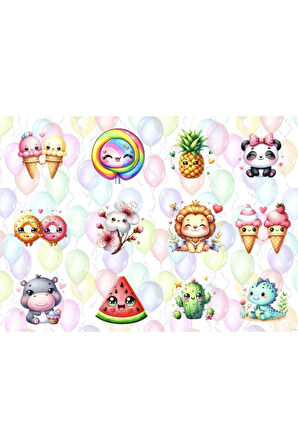 Sevimli Kawaii Sticker Etiket Seti - Laptop Telefon Defter Journal Etiketi