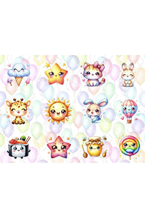 Sevimli Kawaii Sticker Etiket Seti - Laptop Telefon Defter Journal Etiketi