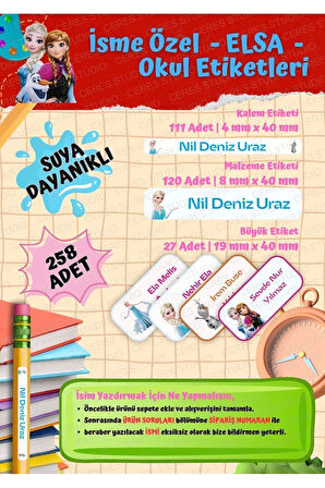 Elsa Okul Etiketi Defter Etiketi Kalem Etiketi Kişiye Özel Suya Dayanıklı İsim Yazılabilien