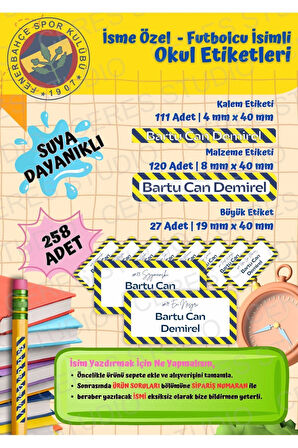 Fenerbahçe Taraftar Etiketi Okul Etiketi Defter Etiketi Kalem Etiketi Kişiye Özel Suya Dayanıklı