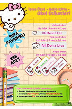 Hello Kitty Okul Etiketi Defter Etiketi Kalem Etiketi Kişiye Özel Suya Dayanıklı İsim Yazılabilien