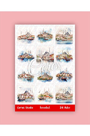 İstanbul Temalı Sticker Set 2 Sayfa 24 Adet Etiket Planlayıcı Bullet Journal