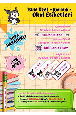 Kuromi Okul Etiketi Defter Etiketi Kalem Etiketi Kişiye Özel Suya Dayanıklı İsim Yazılabilien