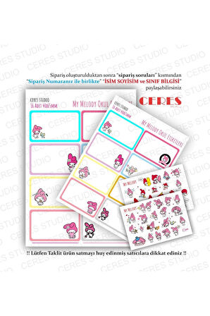 My Melody Sanrio Okul Etiketi 48 Adet 40x65mm Etiket Melody Sticker 1 Sayfa 20 Etiket