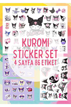 Mini Kuromi Sanrio Sticker Set - 4 Sayfa 86 Adet Etiket