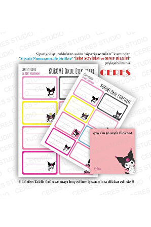 Kuromi Bloknot Ve Okul Etiketi 48 Adet 40x60mm Etiket
