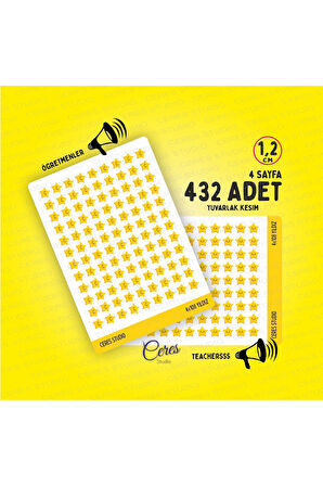 Öğretmenler Için Yıldız Etiketi Star Sticker 4 Sayfa 432 Adet 1,2cm Ebat