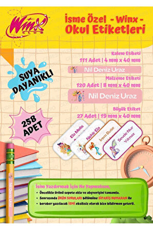 Winx Okul Etiketi Defter Etiketi Kalem Etiketi Kişiye Özel Suya Dayanıklı İsim Yazılabilien