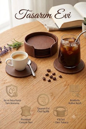 Suni Deri Bardak Altlığı Çay Kahve Içecek Altlığı Masaüstü Ofis Masa Aksesuarı Bardaklık Altlık - Kahverengi