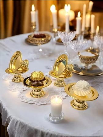 Dekoratif Gold Renk Makaronluk 6 Li Lokumluk Kahve Yani Sunumluk