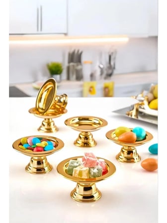 Dekoratif Gold Renk Makaronluk 6 Li Lokumluk Kahve Yani Sunumluk