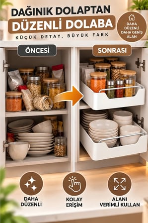 Çok Amaçlı Raylı Dolap İçi Çekmece Organizer Sürgülü Mutfak Banyo Kiler Düzenleyici Organizer 1 Adet
