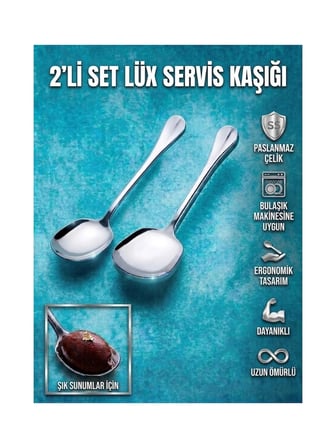 2 Adet Çelik Servis Kaşığı Yemek Salata Sunum Kaşığı
