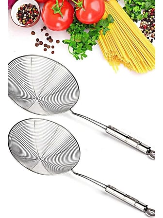 Paslanmaz Çelik Patates Kabak Sebze Kızartma Kevgiri, Metal Saplı Kevgir 14-16CM Çapında,kepçe
