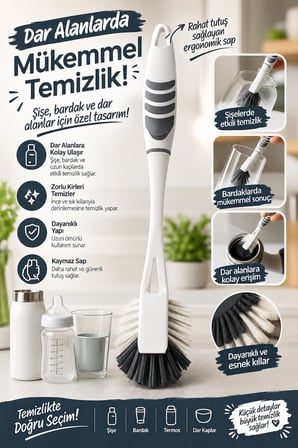 3'lü Pratik Fırça Seti - Banyo, Lavabo ve Bulaşık Fırça Seti - Bulaşığa Ayrı Banyoya Ayrı Fırça