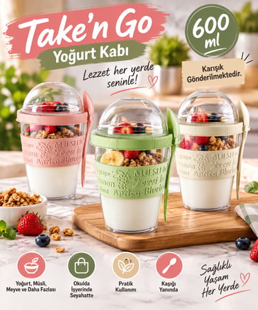 Take'n Go Kapaklı Kaşıklı Hazırla ve Çık Meyveli Yoğurt Kabı 600 Ml