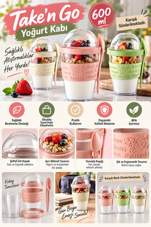 Take'n Go Kapaklı Kaşıklı Hazırla ve Çık Meyveli Yoğurt Kabı 600 Ml