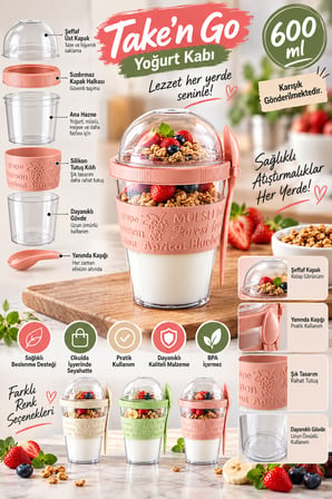 Take'n Go Kapaklı Kaşıklı Hazırla ve Çık Meyveli Yoğurt Kabı 600 Ml