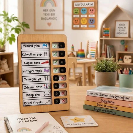 Çocuk Günlük Rutin Checklist Kontrol Listesi Eğitici Oyuncak Ahşap Yapılacaklar Listesi