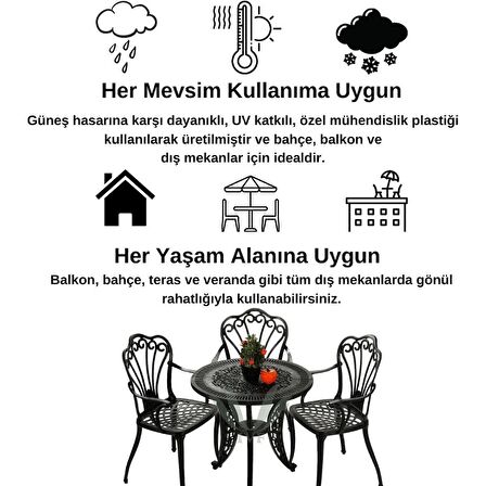 Ceritti Ferforje Görünümlü Masa ve Sandalye, Bahçe, Balkon ve Dış Mekanda Kullanılabilir, 2 Yıl Garantili, 150 kg Taşıma Kapasiteli, Plastik Yuvarlak Siyah Masa ve Sandalye Takımı