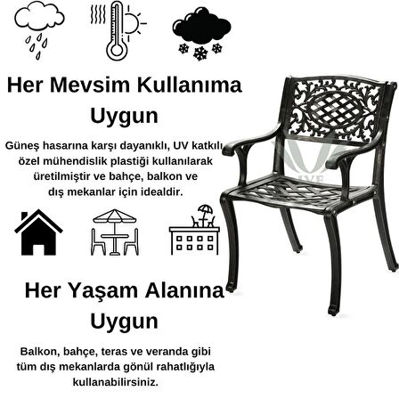 Ceritti Ferforje Görünümlü Plastik Tek Siyah Sandalye, Bahçe, Balkon ve Dış Mekanda Kullanılabilir, 2 Yıl Garantili, 150KG Taşıma Kapasiteli, Plastik Tek Sandalye