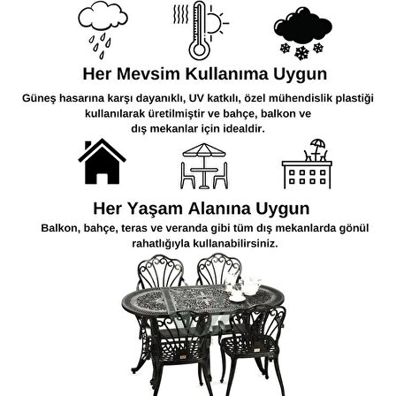 Ceritti Ferforje Görünümlü Masa ve Sandalye, Bahçe, Balkon ve Dış Mekanda Kullanılabilir, 2 Yıl Garantili, 150 kg Taşıma Kapasiteli, Plastik Oval Masa ve Sandalye Takımı