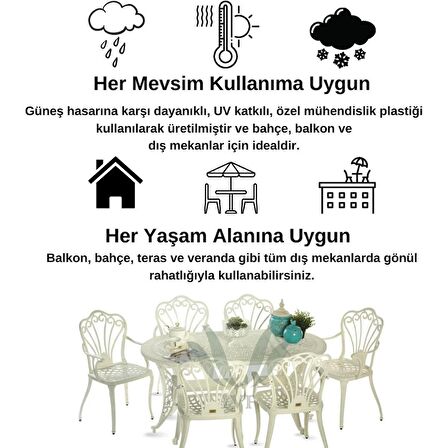 Ceritti Ferforje Görünümlü Masa ve Sandalye, Bahçe, Balkon ve Dış Mekanda Kullanılabilir, 2 Yıl Garantili, 150 kg Taşıma Kapasiteli, Plastik Oval 6 Kişilik Beyaz Masa ve Sandalye Takımı