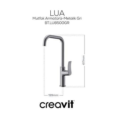 Creavit Lua Mutfak Armatürü - Metalik Gri
