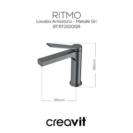 Creavit Ritmo Lavabo Armatürü - Metalik Gri