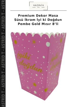 Premium Dekor Masa Süsü İkram İyi ki Doğdun Pembe Gold Mısır 8’li