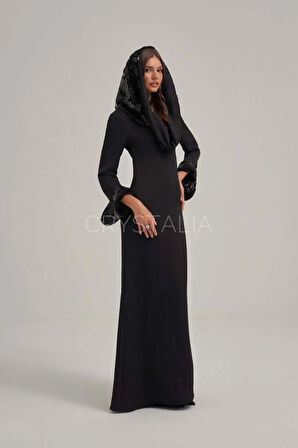 Kapşonlu Saten Elbise