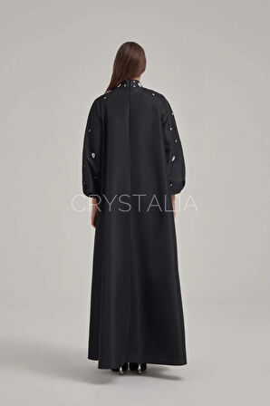 Tafta Özel Tasarım Taşlı Siyah Elbise