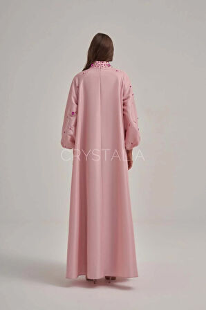 Tafta Özel Tasarım Taşlı Pembe Elbise