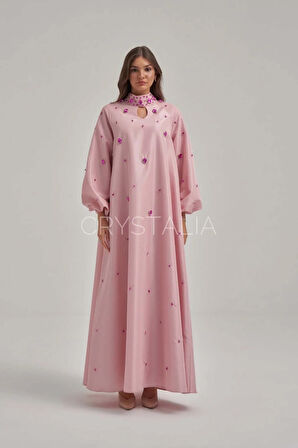 Tafta Özel Tasarım Taşlı Pembe Elbise