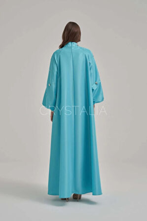 Tafta Özel Tasarım Taşlı Mavi Elbise