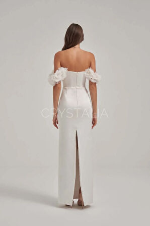 Omuz Çiçek İşlemeli Elbise