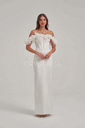 Omuz Çiçek İşlemeli Elbise