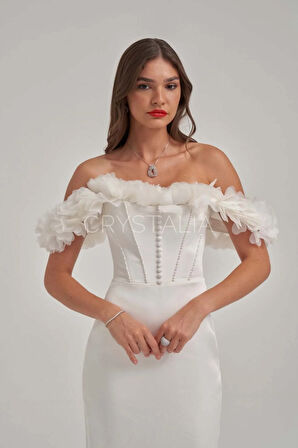 Omuz Çiçek İşlemeli Elbise