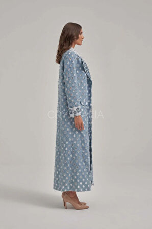 Desenli Kot İşlemeli Uzun Ceket