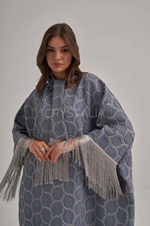 Desenli Kot Püskül Detaylı Elbise