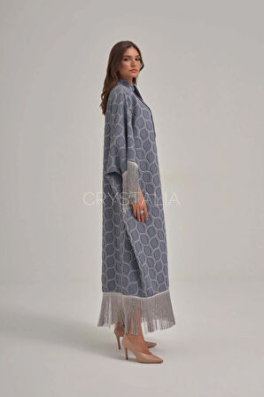 Desenli Kot Püskül Detaylı Elbise