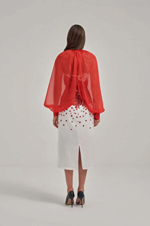 Straplez Desenli Kumaş Midi Elbise