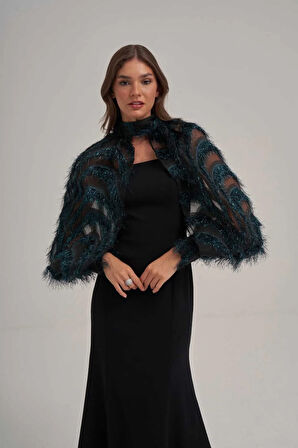 Halter Yaka Otriş Desenli Çıkarılabilir Üst Detaylı Askılı Uzun Elbise