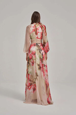 Özel Desen Çiçek Motifli Şifon Elbise