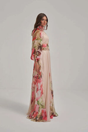 Özel Desen Çiçek Motifli Şifon Elbise