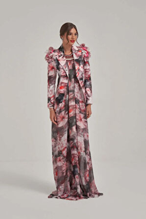 Özel Taş Ve Çiçek El İşlemeli Desenli Elbise Ceket Takım