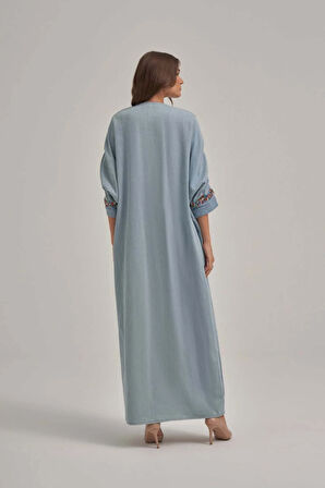 Kol Büzgülü Taş İşlemeli Kot Uzun Ceket