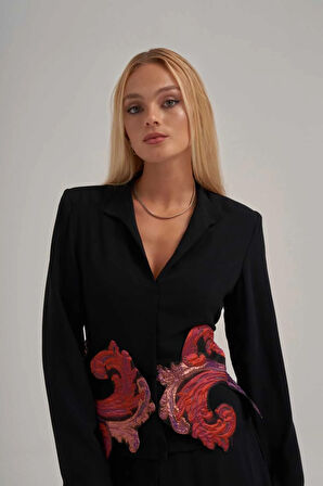 Özel Jakar Kumaş Motif İşlemeli Abaya